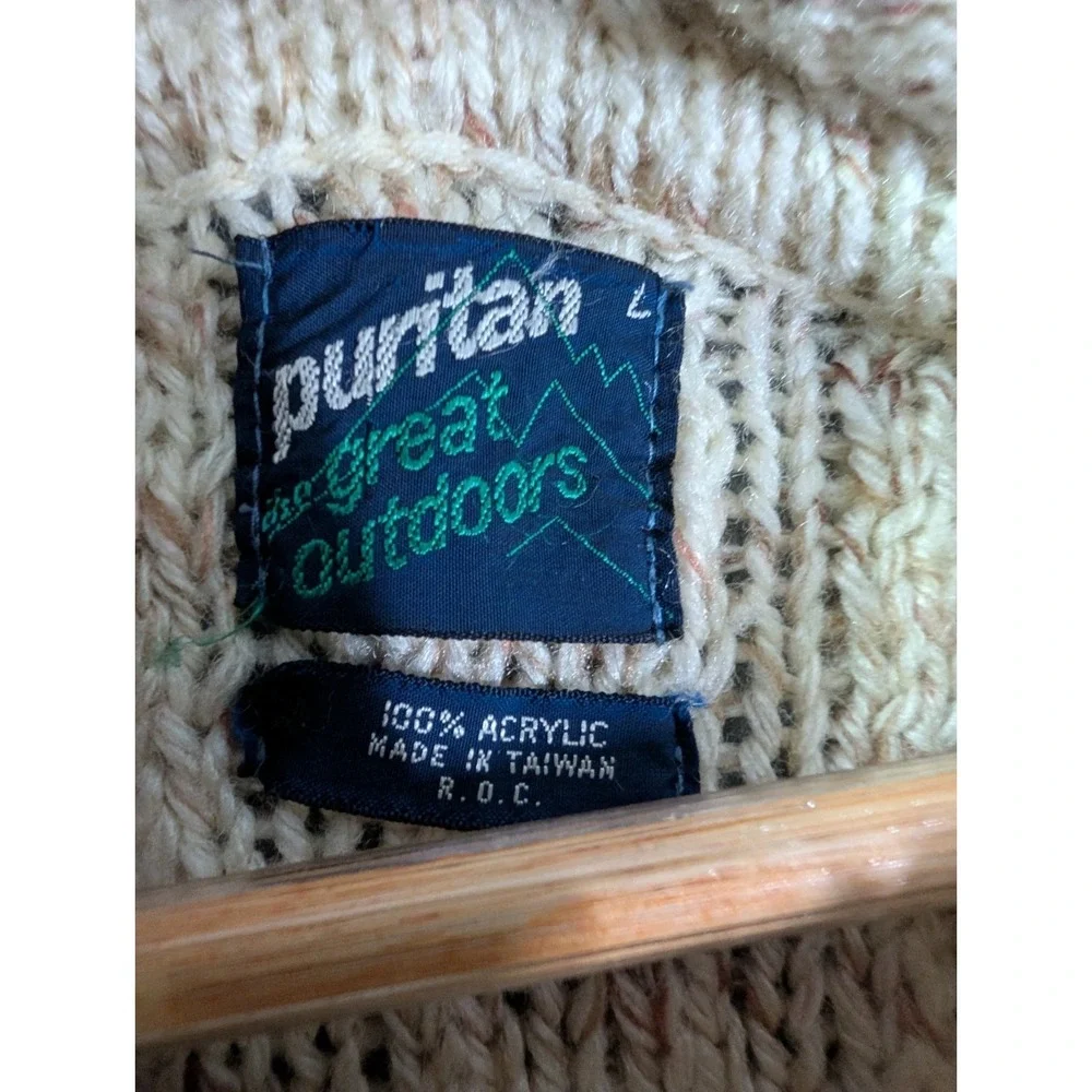 VTG Puritan Great Outdoors Cable Knit Shawl Collar Sweater Mens L Light Academia